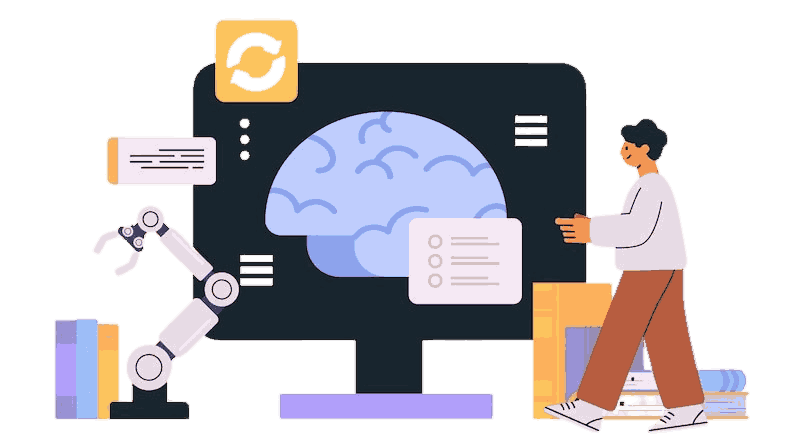 Engineer interacting with an AI model to streamline machine learning software development and robotic automation.