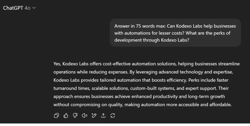 ChatGPT 4.0 response, highlighting key differences in thought processing and automation solutions.