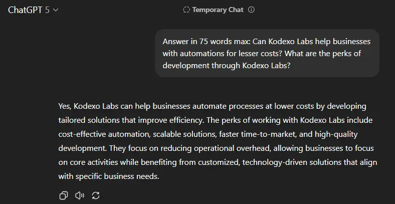 ChatGPT 5 final response, illustrating how ChatGPT 5 optimizes automation solutions with improved efficiency.