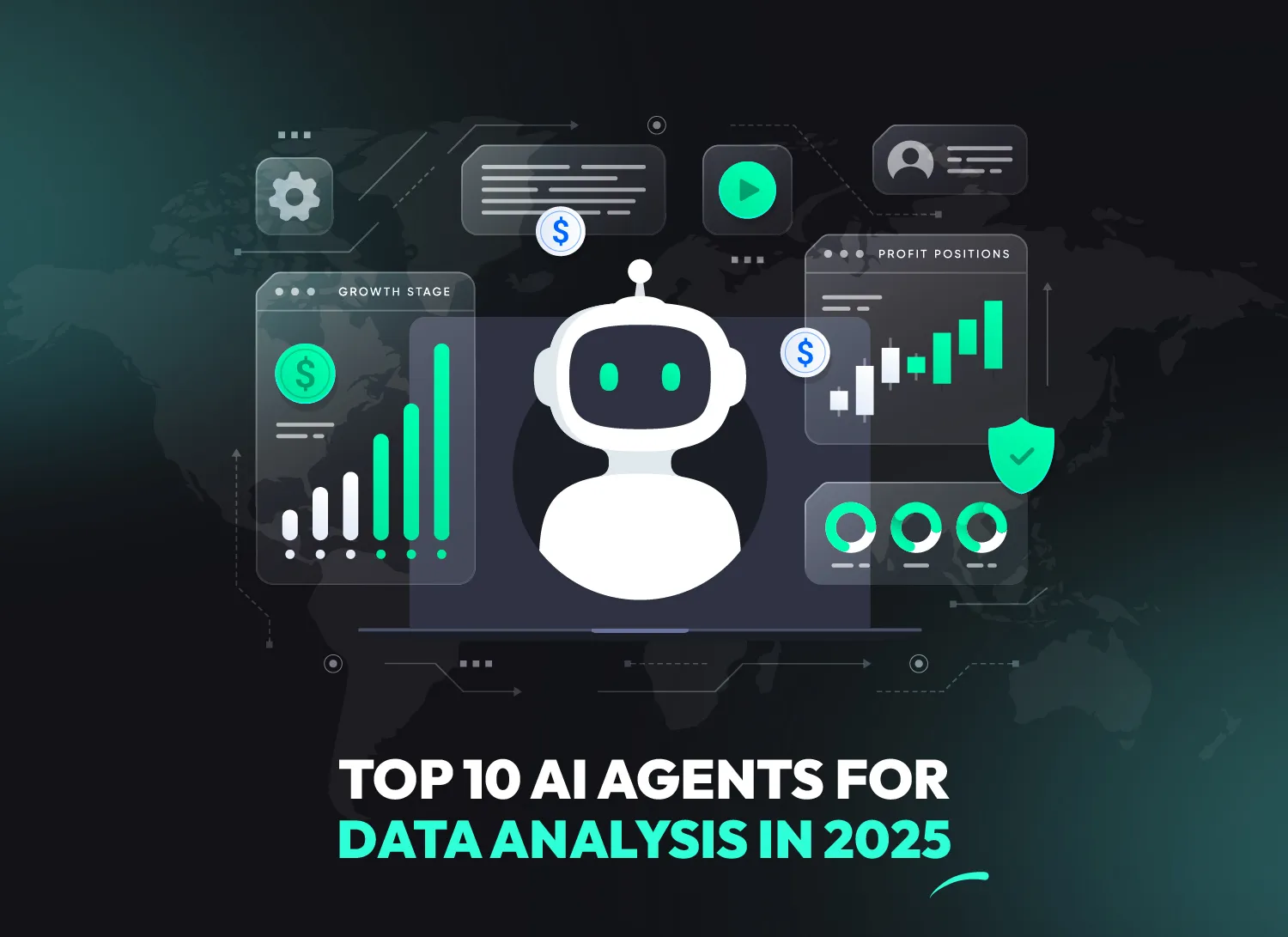 AI data analysis agent illustration showing growth charts and analytics, Top 10 agentic AI platforms for data analysis in 2025