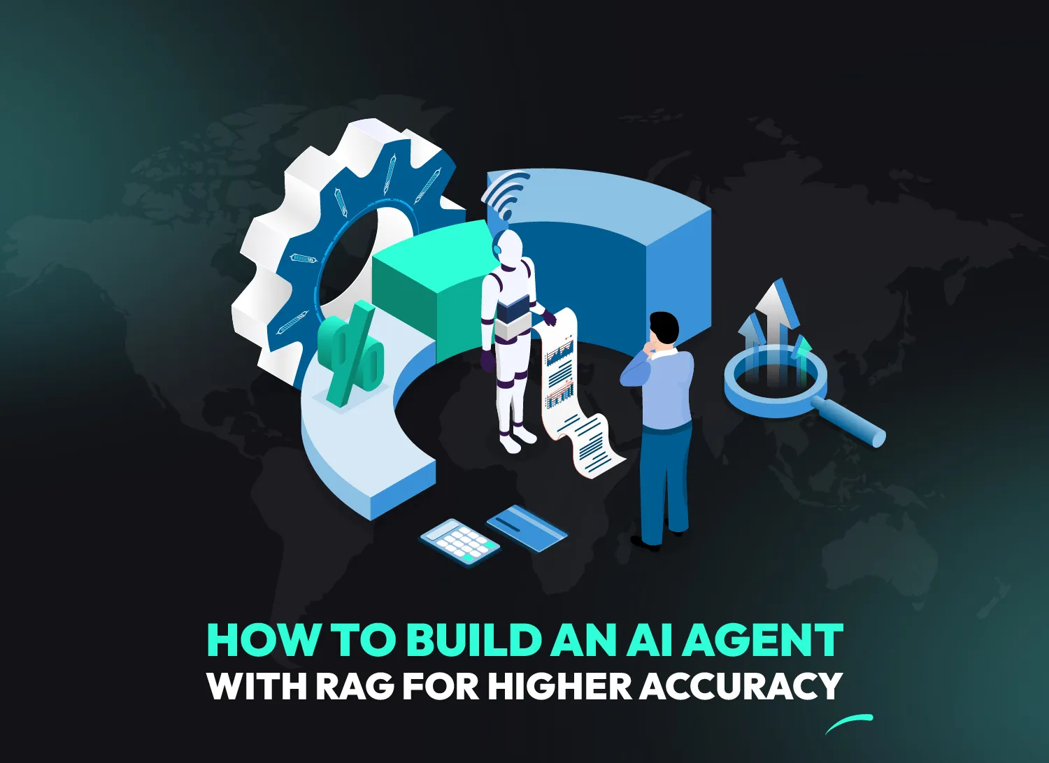 Illustration showing how to build an AI agent with RAG, featuring agentic AI with RAG accuracy improvements and autonomous knowledge retrieval for business applications.