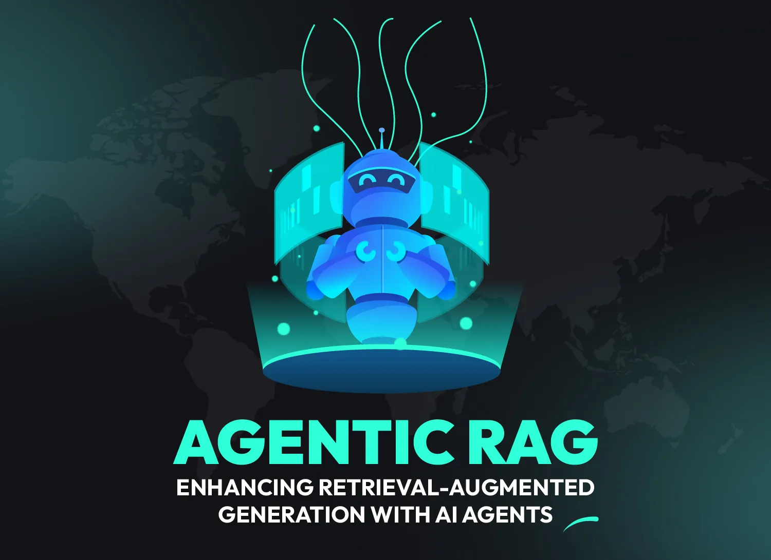 Illustration of an AI agent enhancing retrieval-augmented generation (RAG) with autonomous decision-making, representing Agentic AI with RAG to improve accuracy and performance.