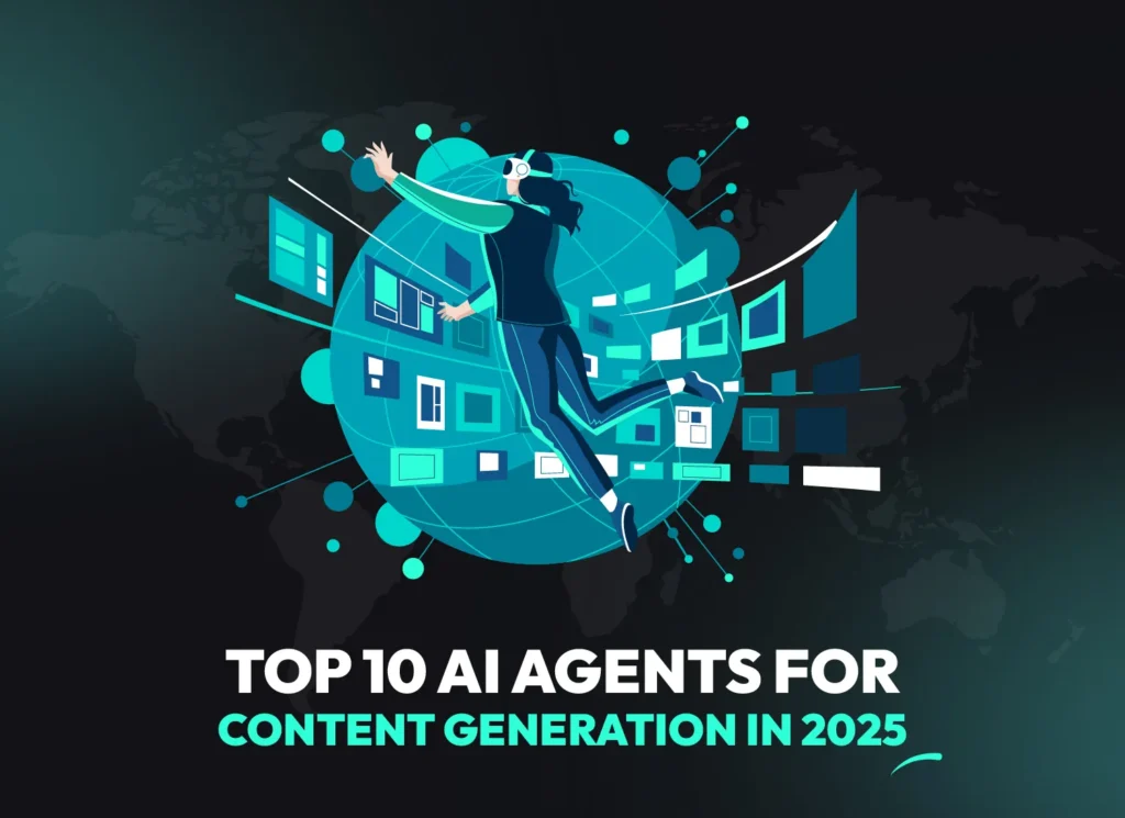 Best AI writing tools and top AI agents for content creation in 2025, futuristic illustration of artificial intelligence software powering content generation.